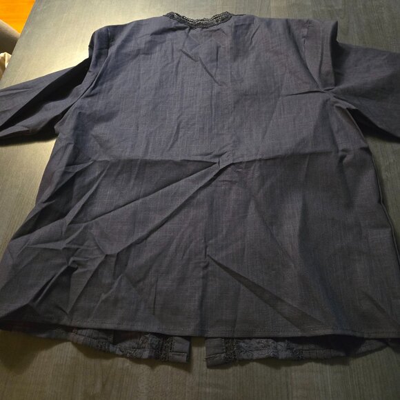 NEW Navy Blue Cotton Embroidery Blouse size Large 8-10 - Picture 4 of 8